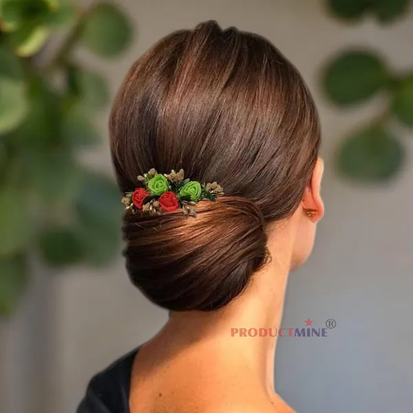 Red_&_Green_Floral_Hair_Comb_Pin_Floral_For_Women_And_Girls_Hair