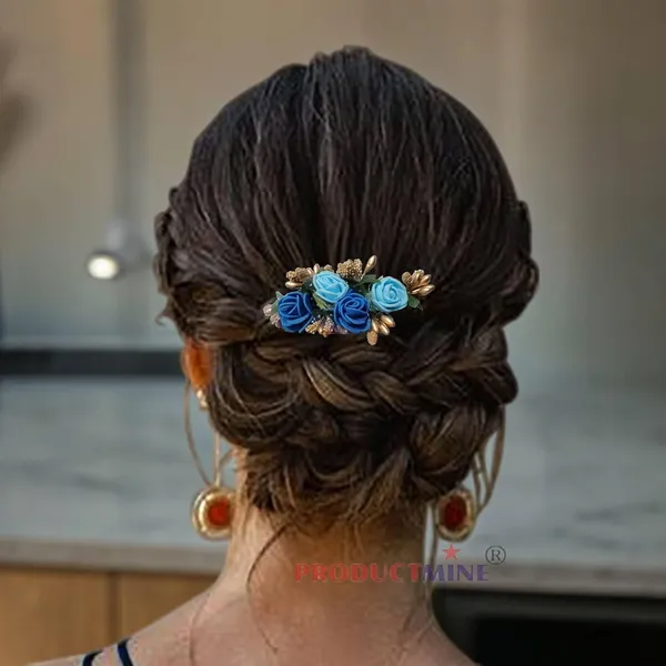 Blue_Floral_Hair_Comb_Pin_Floral_For_Women_And_Girls_Hair