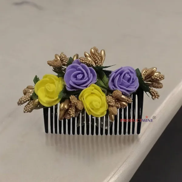Purple__&_Yellow_Floral_Hair_Comb_Pin_Floral_For_Women_And_Girls_Hair