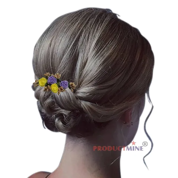 Purple__&_Yellow_Floral_Hair_Comb_Pin_Floral_For_Women_And_Girls_Hair