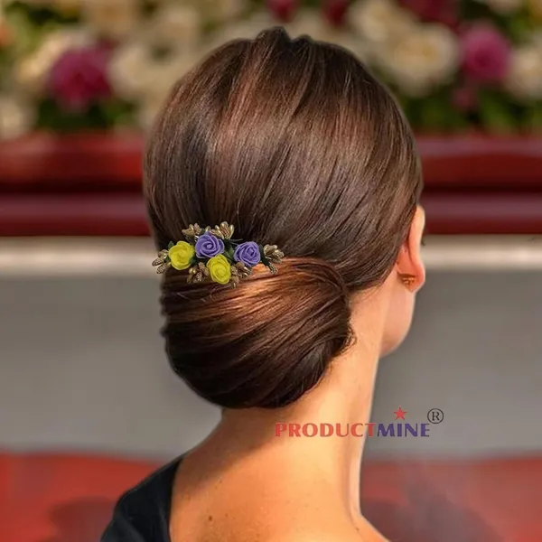 Purple__&_Yellow_Floral_Hair_Comb_Pin_Floral_For_Women_And_Girls_Hair