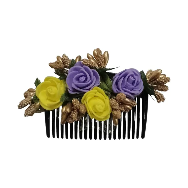 Purple__&_Yellow_Floral_Hair_Comb_Pin_Floral_For_Women_And_Girls_Hair