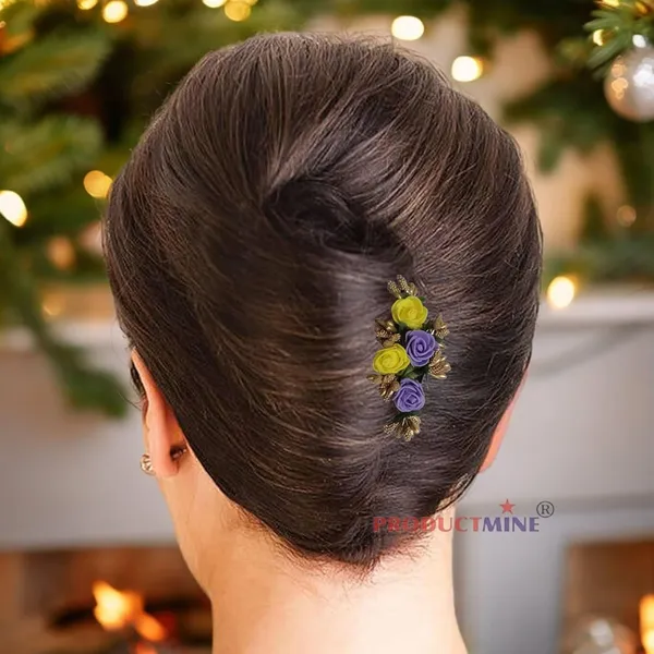 Purple__&_Yellow_Floral_Hair_Comb_Pin_Floral_For_Women_And_Girls_Hair