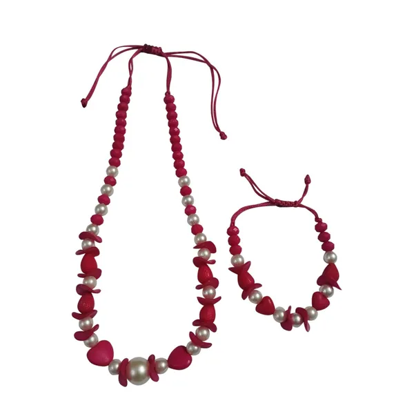 Pink_&_White_Handmade_Adjustable_Lovely_Kids_Girls_Beaded_Necklace_&_Bracelet_Sets_Princess_For_Kids_Girls