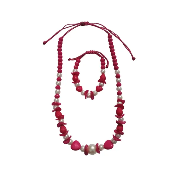 Pink_&_White_Handmade_Adjustable_Lovely_Kids_Girls_Beaded_Necklace_&_Bracelet_Sets_Princess_For_Kids_Girls