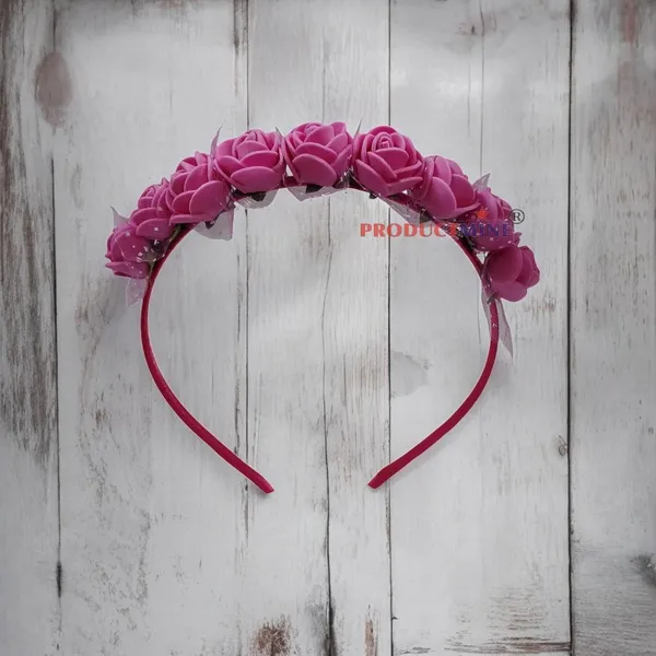 Set_Of_2_Pcs_-_Magenta_Floral_Hairband_Flower_Accessories_Tiara_For_Women_Wedding