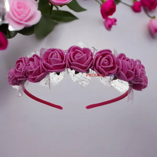 Set_Of_2_Pcs_-_Magenta_Floral_Hairband_Flower_Accessories_Tiara_For_Women_Wedding