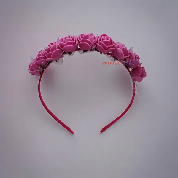 Set_Of_2_Pcs_-_Magenta_Floral_Hairband_Flower_Accessories_Tiara_For_Women_Wedding