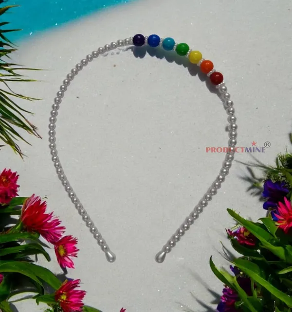 White_And_Rainbow_Rainbow_Beaded_Hairband_Hair_Accessories_For_Women_And_Girls-_Set_Of_1_Pc