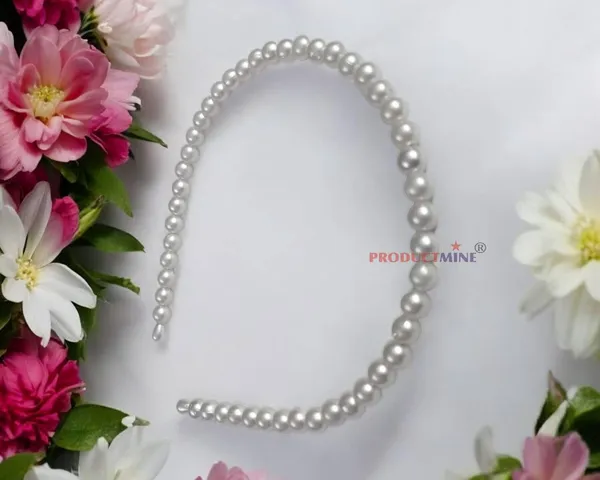 White_Faux_Pearls_Beaded_Hairband_Hair_Accessories_For_Women_And_Girls_T_:_1_Pc