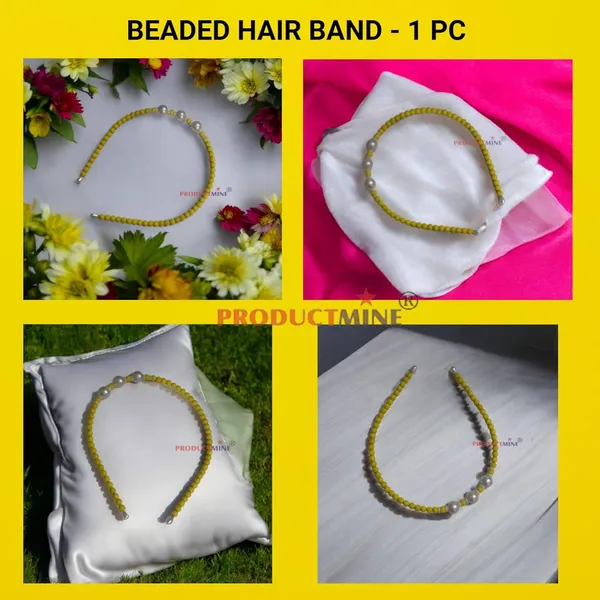 Yellow_Beaded_Hairband_Hair_Accessories_For_Women_And_Girls_T_:_1_Pc