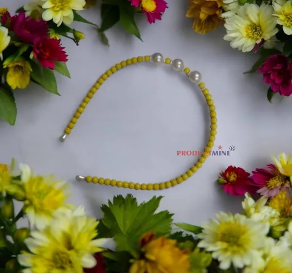 Yellow_Beaded_Hairband_Hair_Accessories_For_Women_And_Girls_T_:_1_Pc