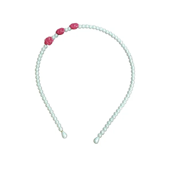White_And__Magenta_Beaded_Hairband_Hair_Accessories_For_Women_And_Girls_T_:_1_Pc