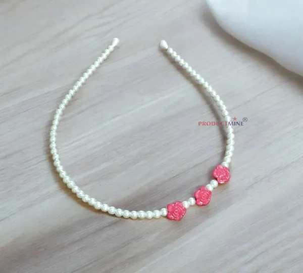 White_And__Magenta_Beaded_Hairband_Hair_Accessories_For_Women_And_Girls_T_:_1_Pc