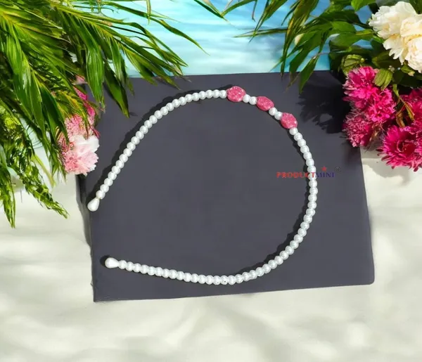 White_And__Magenta_Beaded_Hairband_Hair_Accessories_For_Women_And_Girls_T_:_1_Pc