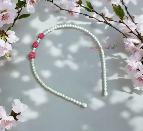 White_And__Magenta_Beaded_Hairband_Hair_Accessories_For_Women_And_Girls_T_:_1_Pc