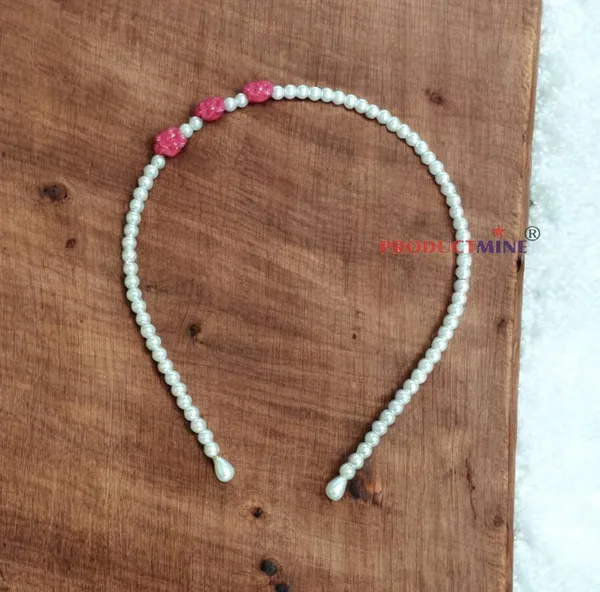 White_And__Magenta_Beaded_Hairband_Hair_Accessories_For_Women_And_Girls_T_:_1_Pc