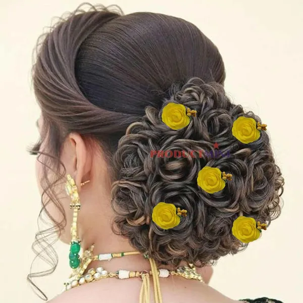 Yellow_Bridal_Hair_Bun_Pin_Accessories/Fancy_Golden_Juda_Pins_With_Artificial_For_Women_And_Girls_-_Set_Of_5_Pcs