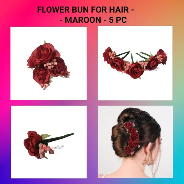 Maroon_Bridal_Hair_Bun_Pin_Accessories/Fancy_Golden_Juda_Pins_With_Artificial_For_Women_And_Girls_-_Set_Of_5_Pcs