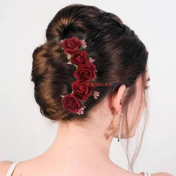 Maroon_Bridal_Hair_Bun_Pin_Accessories/Fancy_Golden_Juda_Pins_With_Artificial_For_Women_And_Girls_-_Set_Of_5_Pcs