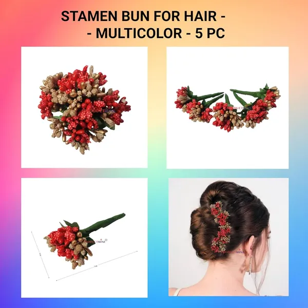 Multicolor_Bridal_Hair_Bun_Pin_Accessories/Fancy_Golden_Juda_Pins_With_Artificial_Stamen_For_Women_And_Girls_-_Set_Of_5_Pcs