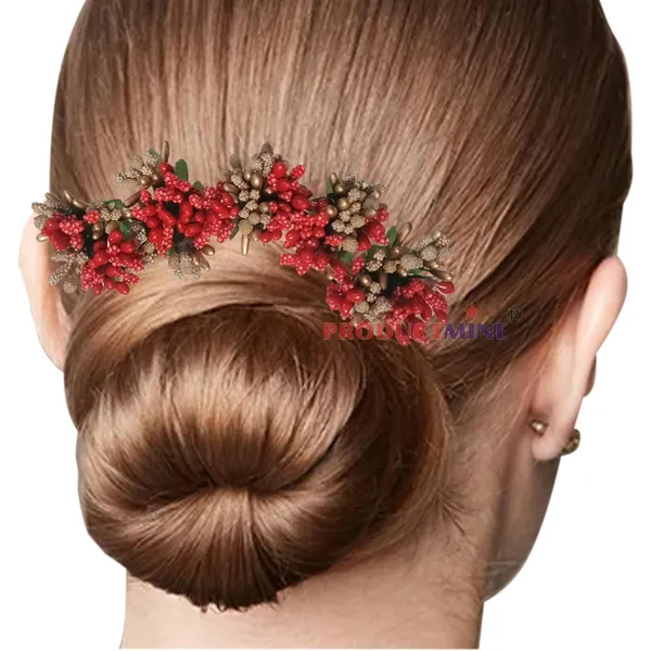 Multicolor_Bridal_Hair_Bun_Pin_Accessories/Fancy_Golden_Juda_Pins_With_Artificial_Stamen_For_Women_And_Girls_-_Set_Of_5_Pcs