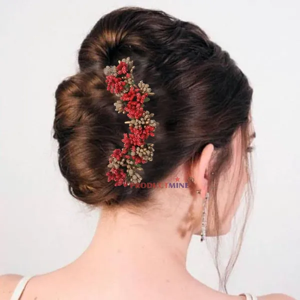 Multicolor_Bridal_Hair_Bun_Pin_Accessories/Fancy_Golden_Juda_Pins_With_Artificial_Stamen_For_Women_And_Girls_-_Set_Of_5_Pcs