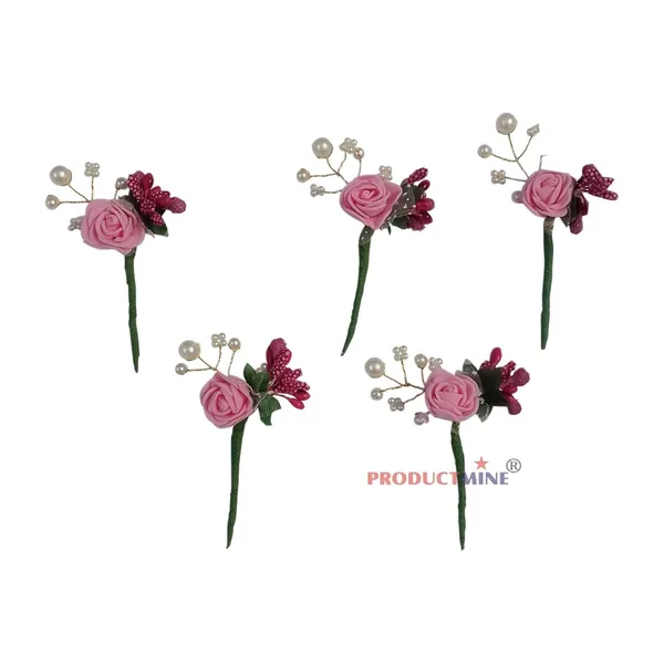 Pink_Bridal_Hair_Bun_Pin_Accessories/Fancy_Golden_Juda_Pins_With_Artificial_For_Women_And_Girls_-_Set_Of_5_Pcs
