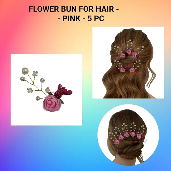 Pink_Bridal_Hair_Bun_Pin_Accessories/Fancy_Golden_Juda_Pins_With_Artificial_For_Women_And_Girls_-_Set_Of_5_Pcs