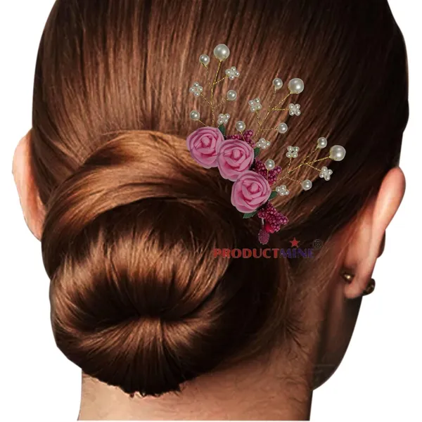 Pink_Bridal_Hair_Bun_Pin_Accessories/Fancy_Golden_Juda_Pins_With_Artificial_For_Women_And_Girls_-_Set_Of_5_Pcs