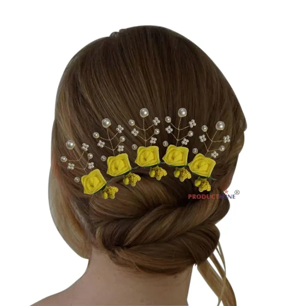 Yellow_Bridal_Hair_Bun_Pin_Accessories/Fancy_Golden_Juda_Pins_With_Artificial_For_Women_And_Girls_-_Set_Of_5_Pcs