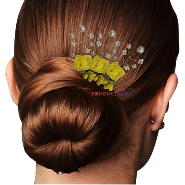 Yellow_Bridal_Hair_Bun_Pin_Accessories/Fancy_Golden_Juda_Pins_With_Artificial_For_Women_And_Girls_-_Set_Of_5_Pcs