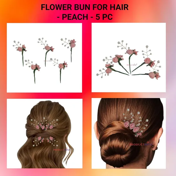 Peach_Bridal_Hair_Bun_Pin_Accessories/Fancy_Golden_Juda_Pins_With_Artificial_Peach_Rose_For_Women_And_Girls_-_Set_Of_5_Pcs