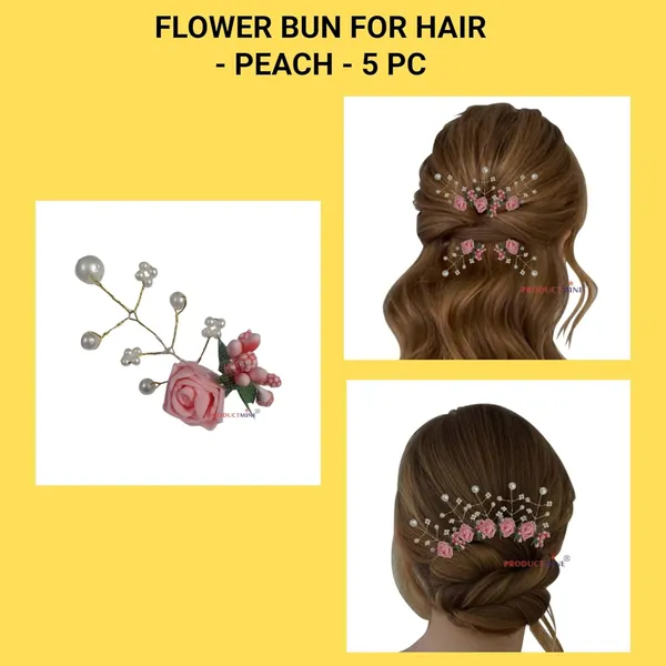 Peach_Bridal_Hair_Bun_Pin_Accessories/Fancy_Golden_Juda_Pins_With_Artificial_Peach_Rose_For_Women_And_Girls_-_Set_Of_5_Pcs