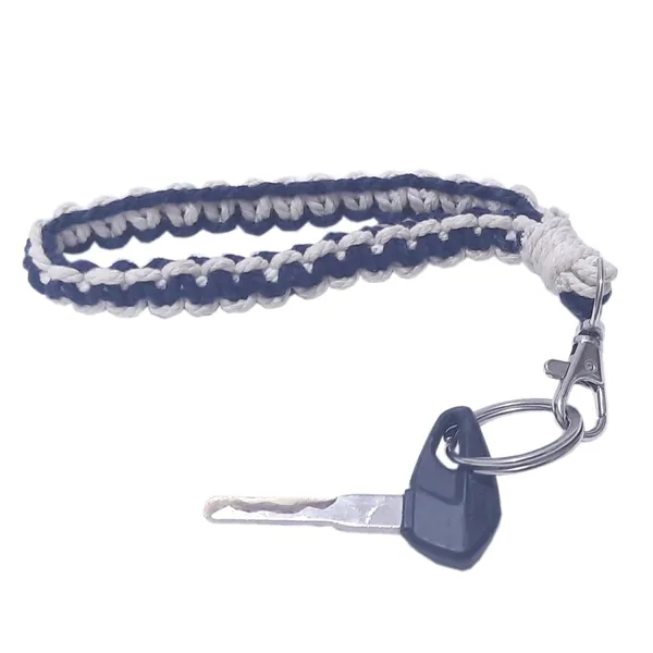 Blue_And_Off-White_Macrame_Wristlet_Keychain_Braided_Twisted_Hand_Handmade_Wrist_Lanyard_For_Keys