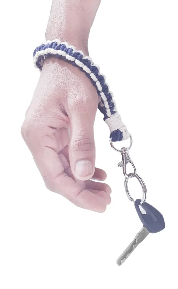 Blue_And_Off-White_Macrame_Wristlet_Keychain_Braided_Twisted_Hand_Handmade_Wrist_Lanyard_For_Keys