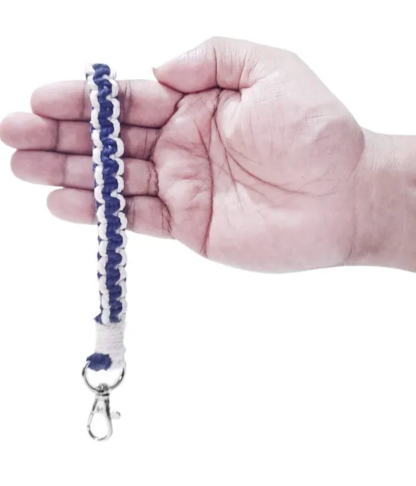 Blue_And_Off-White_Macrame_Wristlet_Keychain_Braided_Twisted_Hand_Handmade_Wrist_Lanyard_For_Keys