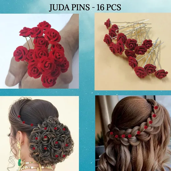 Red_Bridal_Hair_Bun_Pin_Accessories/Fancy_Golden_Juda_Pins_With_Artificial_For_Women_And_Girls_-_Set_Of_16_Pcs