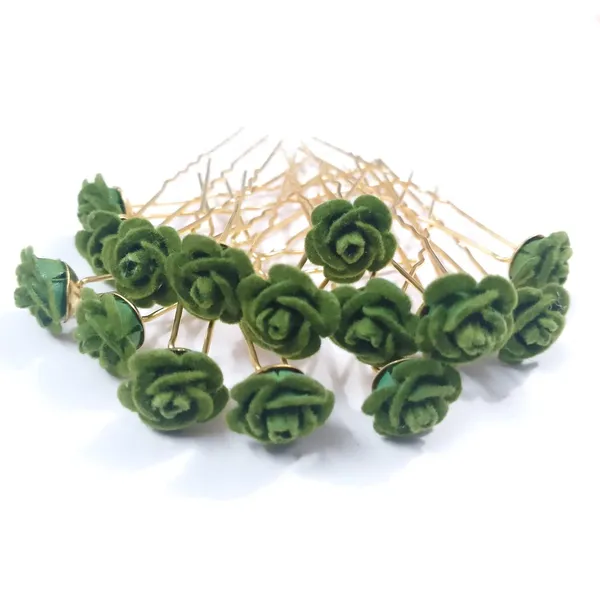 Green_Bridal_Hair_Bun_Pin_Accessories/Fancy_Golden_Juda_Pins_With_Artificial_Rose_For_Women_And_Girls_-_Set_Of_16_Pcs