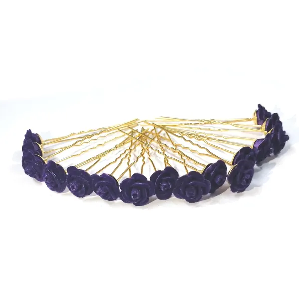 Violet_Bridal_Hair_Bun_Pin_Accessories/Fancy_Golden_Juda_Pins_With_Artificial_Rose_For_Women_And_Girls_-_Set_Of_16_Pcs