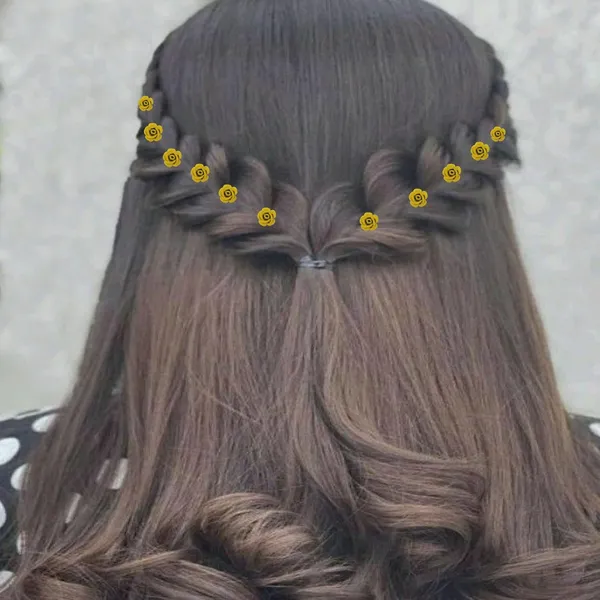 Yellow_Bridal_Hair_Bun_Pin_Accessories/Fancy_Golden_Juda_Pins_With_Artificial_Rose_For_Women_And_Girls_-_Set_Of_16_Pcs