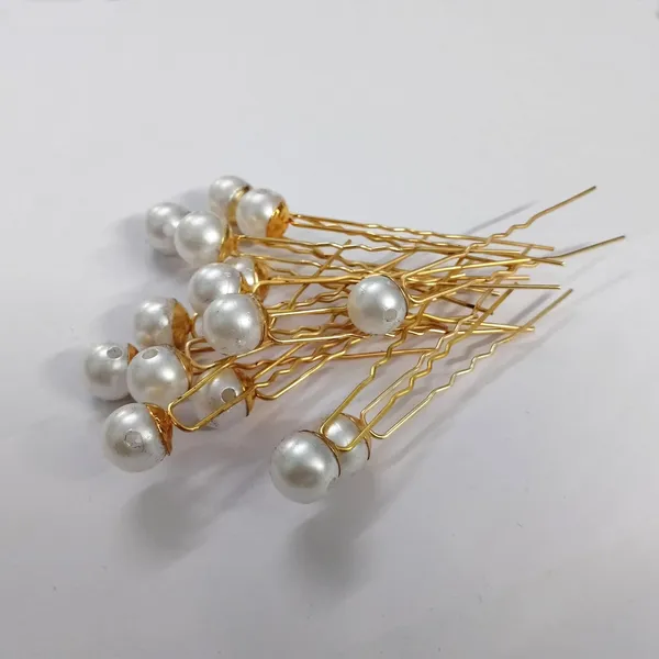 White_Bridal_Hair_Bun_Pin_Accessories/Fancy_Golden_Juda_Pins_With_Abs_Pearls_For_Women_And_Girls_-_Set_Of_16_Pcs