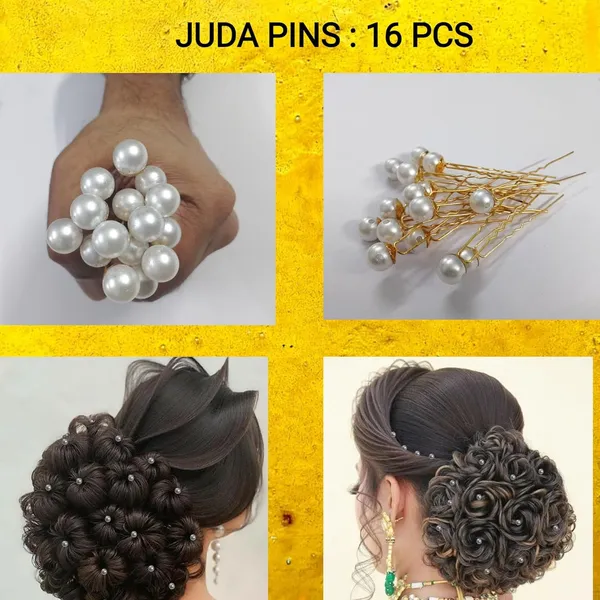 White_Bridal_Hair_Bun_Pin_Accessories/Fancy_Golden_Juda_Pins_With_Abs_Pearls_For_Women_And_Girls_-_Set_Of_16_Pcs