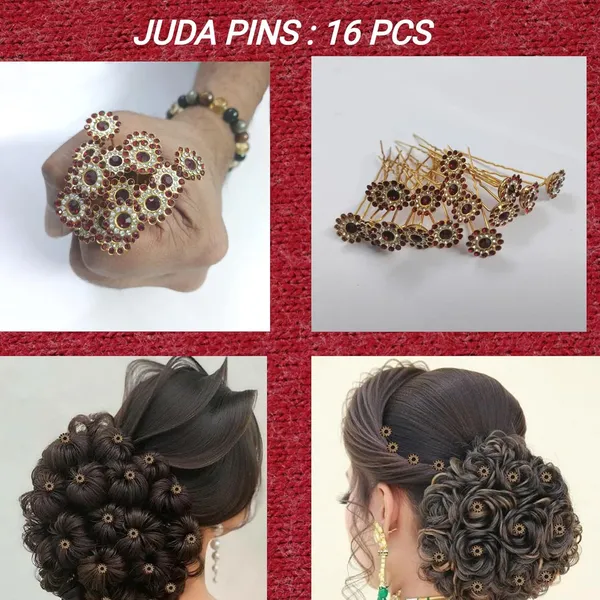Maroon_Bridal_Hair_Bun_Pin_Accessories/Fancy_Golden_Juda_Pins_With_Rhinestone_For_Women_And_Girls_-_Set_Of_16_Pcs