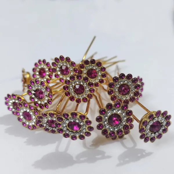 Pink_And_Clear_Bridal_Hair_Bun_Pin_Accessories/Fancy_Golden_Juda_Pins_With_Magenta_And_Clear_Rhinestone_For_Women_And_Girls_-_Set_Of_16_Pcs