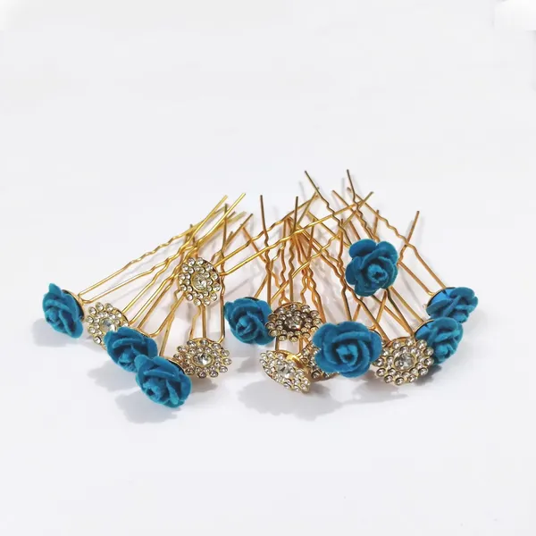Blue_And_Clear_Bridal_Hair_Bun_Pin_Accessories/Fancy_Golden_Juda_Pins_With_Artificial_Azure_Rhinestone_For_Women_And_Girls_-_Set_Of_16_Pcs