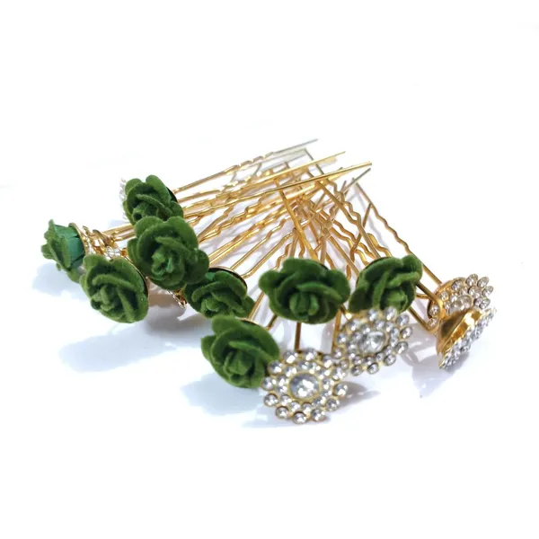 Green_And_Clear_Bridal_Hair_Bun_Pin_Accessories/Fancy_Golden_Juda_Pins_With_Artificial_Rhinestone_For_Women_And_Girls_-_Set_Of_16_Pcs