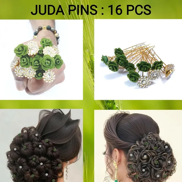 Green_And_Clear_Bridal_Hair_Bun_Pin_Accessories/Fancy_Golden_Juda_Pins_With_Artificial_Rhinestone_For_Women_And_Girls_-_Set_Of_16_Pcs