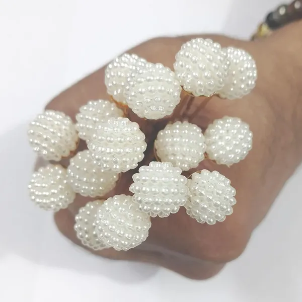White_Bridal_Hair_Bun_Pin_Accessories/Fancy_Golden_Juda_Pins_With_Angoor_Pearls_For_Women_And_Girls_-_Set_Of_16_Pcs