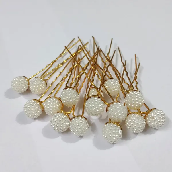 White_Bridal_Hair_Bun_Pin_Accessories/Fancy_Golden_Juda_Pins_With_Angoor_Pearls_For_Women_And_Girls_-_Set_Of_16_Pcs